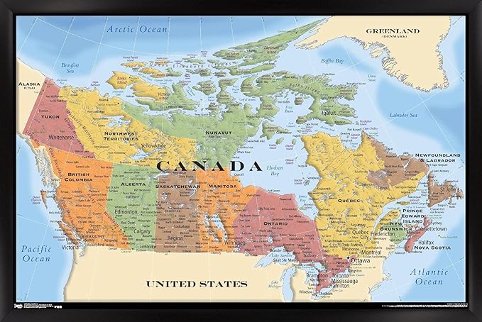 Map - Canada Wall Poster, 22.4L" x 14.7W", Black Framed Version