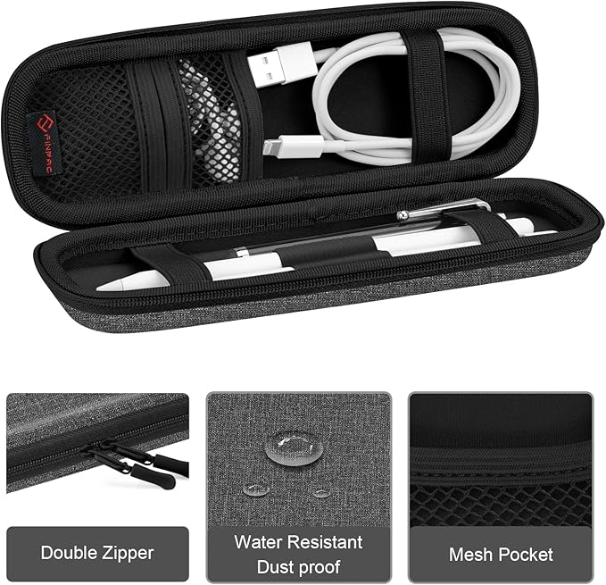 Fintie Holder Case for Apple Pencil Pro, Apple Pencil (USB-C / 1st / 2nd Generation), PU Leather Carrying Bag Sleeve Compatible with Pen, USB Cable, Samsung Stylus, Gray