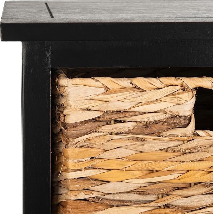 SAFAVIEH Home Collection – Connery Distressed Black Storage Cabinet with Rattan Baskets & Bottom Door, Farmhouse Accent Storage, Fully Assembled (AMH5742A)