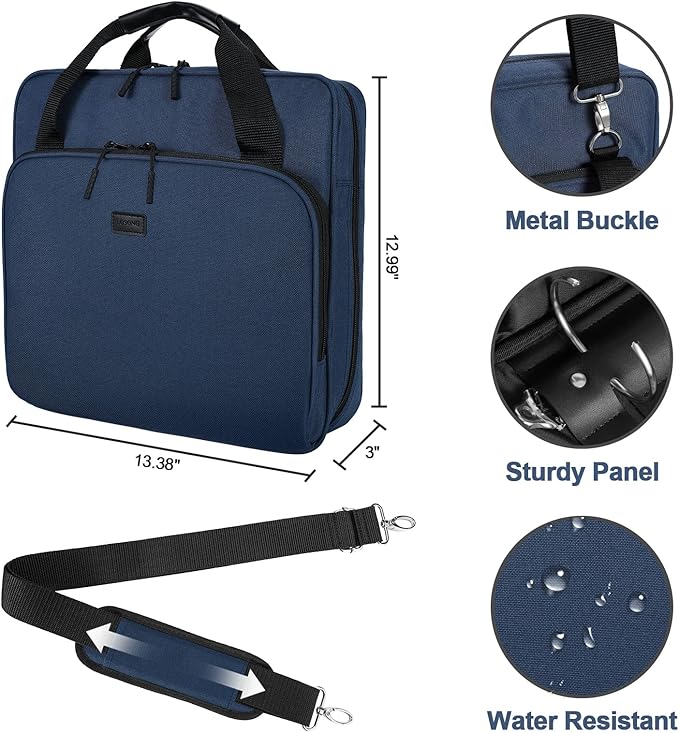3 Ring Zipper Binder 2 Inch with Shoulder Strap 500 Sheet Capacity & Multi-Pockets for School and Office Binder Organizer, Compatible with 13-Inch MacBook/Tablet (Patent Design Dark Blue)