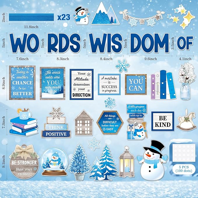 57 Pcs Winter Bulletin Board Set Inspirational Snowflake Bulletin Board Decoration Positive Cutout Classroom Decoration for School Office Home Teacher Classroom Wall Supplies