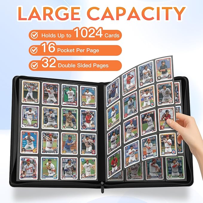1000+ Pockets Premium Trading Card Binder, 16 Pockets Trading Card Binder Ringless Side Loading Trading,Card Holder Folders for MTG, TCG, Game Cards & Sports Cards(Grey)