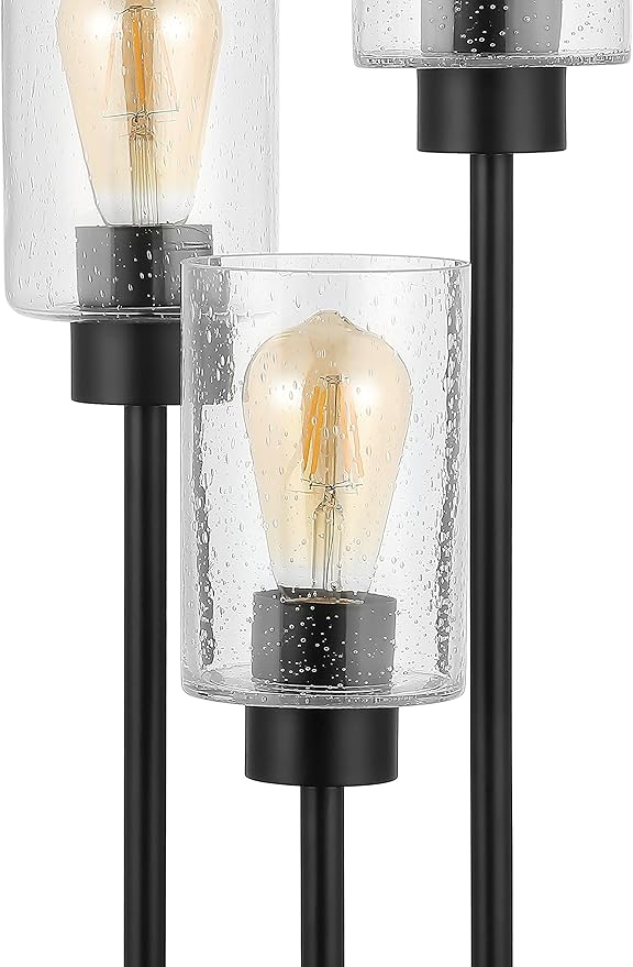 JONATHAN Y 20.5" Black 3-Light Modern Industrial Iron Table Lamp, Farmhouse Bedside Lamp with Seeded Glass Shades for Bedroom, Living Room, UL Listed, LED Bulbs Included JYL3084A