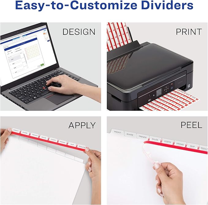 Avery 8 Big Tab Dividers for 3 Ring Binder, Easy Print & Apply Clear Label Strip, Index Maker Customizable White Tabs, 1 Set (11491)