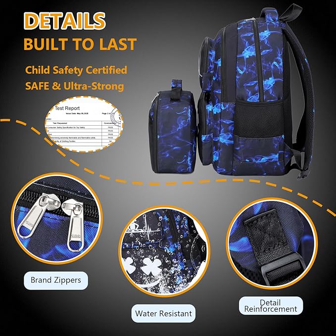 Boys Backpack with Lunch Box Glow in Dark Bookbag Kids Ages 4-12 Kindergarten Elementary School Spider Backpack, Luminous Face Blue