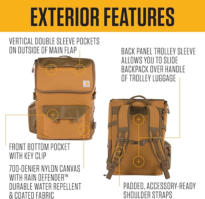 Carhartt 35L Nylon Workday Backpack, Durable Water-Resistant Pack with 15" Laptop Sleeve and Adjustable Shoulder Straps, Tarmac
