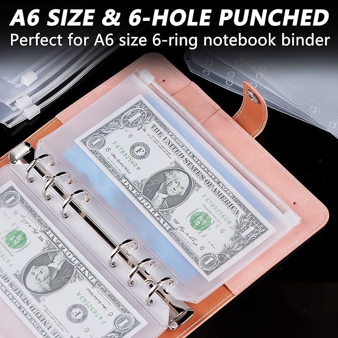 35pcs Binder Pockets A6 Binder Zipper Folders 6 Holes Zipper Binder Pocket for 6-Ring Notebook Loose Leaf Bags, Waterproof PVC Pouch Document Filing Bags for Cash, Cards
