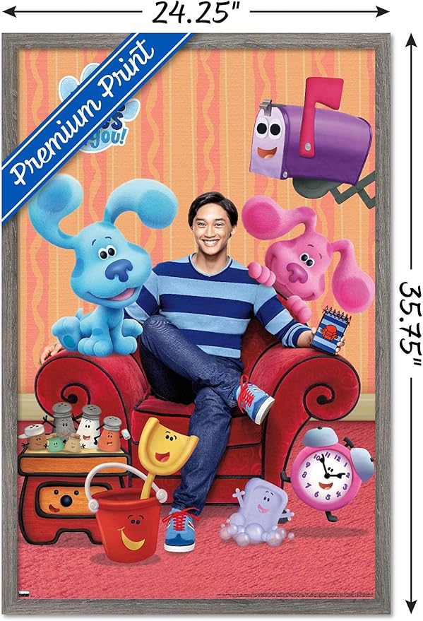 Nickelodeon Blue's Clues - Group Wall Poster, 34L" x 22.4W", Barnwood Framed Version