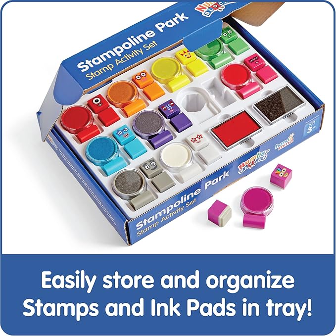hand2mind Numberblocks Stampoline Park Stamp Activity Set, 20 Stamps, 12 Washable Ink Pads, Number Toys, Kids Arts & Crafts, Preschool Math Toys, Toddler Learning Activities, Birthday Gifts for Kids