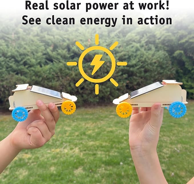 Solar Powered Car Kit (10-Pack) – Build-Your-Own Wooden Solar Vehicles for Kids, STEM Engineering Project Kits for Classroom, Renewable Energy Science Experiments, Ages 8 and up