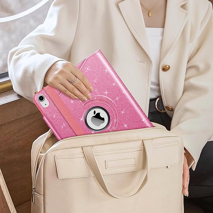 Fintie Rotating Case for iPad (A16) 11th Generation 11 Inch (2025), iPad 10th Generation 10.9 Inch (2022) - [Built-in Pencil Holder] 360 Degree Rotating Protective Stand Cover, Glittering Pink