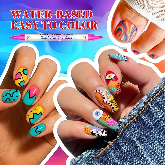 12 Colors Nail Art Pens Set, 3D Acrylic Paint Nail Pens for Nail Art Quick Dry, Waterproof, DIY Design Nail Paint Pens, Nail Art Pen for Drawing & Dotting, Nail Art Tools for Home Salon