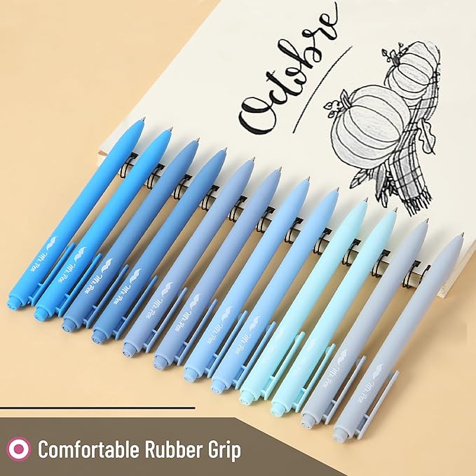 Mr. Pen- Retractable Gel Pens, 12 Pack, Black Ink, Sky Blue Barrel Gel Pens Fine Point 0.5mm, Fine Tip