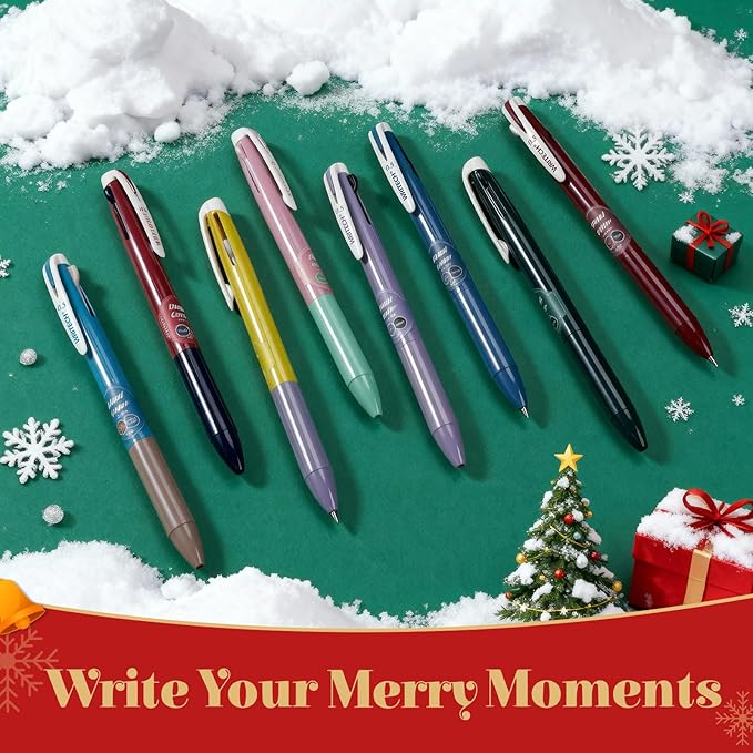 WRITECH Retractable Gel Ink Pens: Multi Colored 2 in 1 Colorful Click Pen Assorted Color 8ct Extra Fine Point Tip 0.5mm Journaling Smooth Writing Note Taking Coloring No Bleed & Smear Smudge