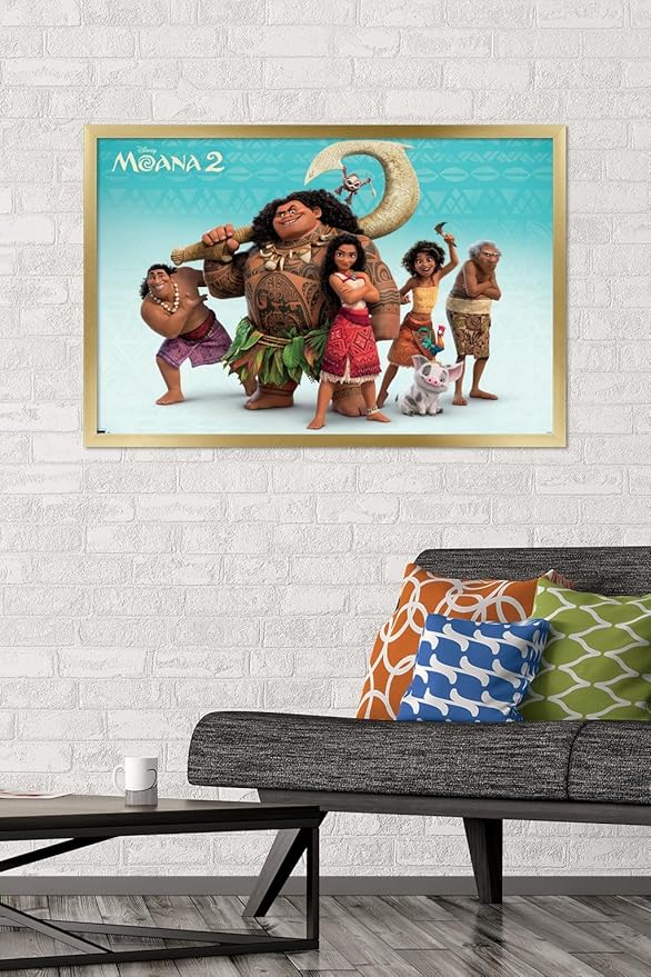 Disney Moana 2 - Group Wall Poster, 34L" x 22.4W", Gold Framed Version