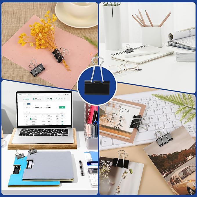 50Pcs Binder Clips Medium, Standard Medium Clips 1-1/4 Inch, Paper Clamps Clips for Office Supplies, Black, Paper Clamps for Document Clamp, File, Wide Metallic, School and Home Supplies