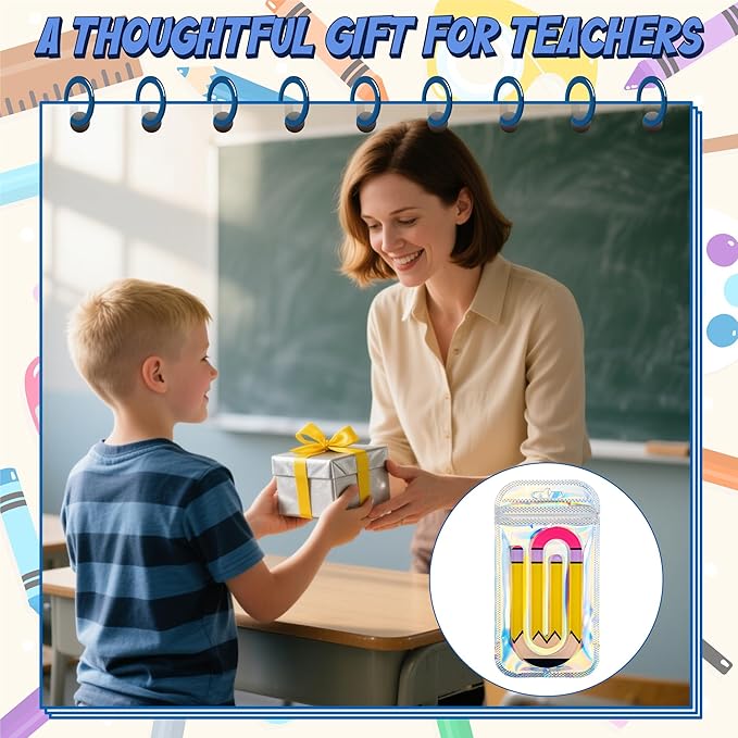 48 Pack Jumbo Acrylic Paper Clips, 4" X 2" 24Pcs Teacher Paper Clips with 24Pcs Gift Bags Personalized Paperclips Bookmark for Home Office Back to School Supplies (Pencil,Notebook,Eraser)