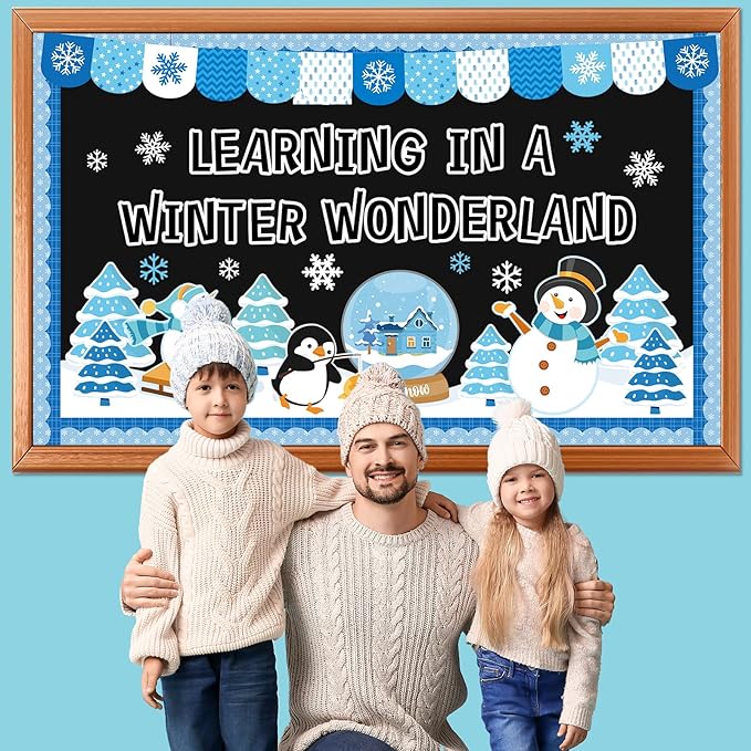 Winter Wonderland Bulletin Board Set Snowflakes Snowman Bulletin Board Decoration Paper Cutouts Decor Learning in A Winter Wonderland Penguin Tree for Holiday Classroom Home Chalkboard Wall Decor