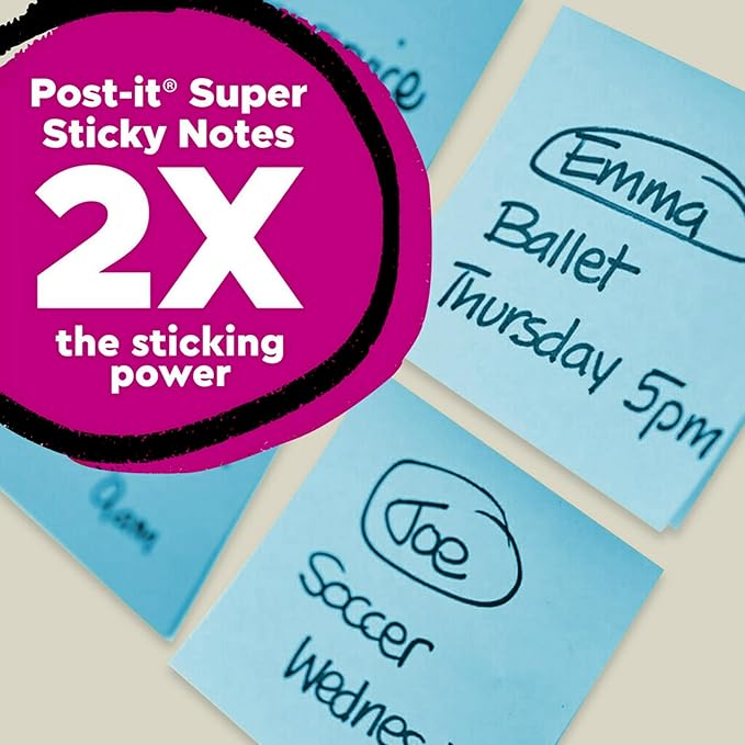 Post-it 100% Recycled Paper Super Sticky Notes, Lined, 4 in. x 6 in., 4 Pads, 45 Sheets per Pad, Oasis Collection, New Year Organization or Second Semester School Supplies