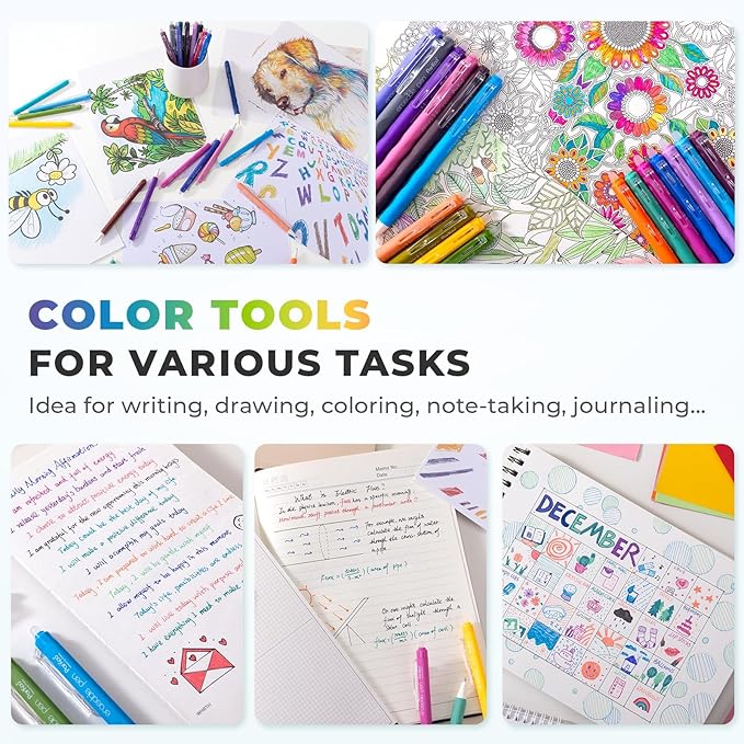 ParKoo Erasable Gel Pens, 12 Colors Retractable Erasable Colored Pens Fine Point 0.7mm, Make Mistakes Disappear, Assorted Color Inks for Drawing Coloring Writing Planner