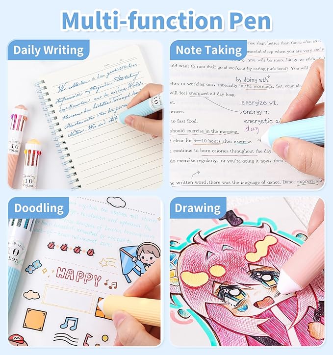 3 Park Multicolor Pens, 10-in-1 Colored Ballpoint Pen, 28 Colors, 0.8mm Fine Point Smooth Writing, Retractable Ballpoint Pens for Office School Students Children
