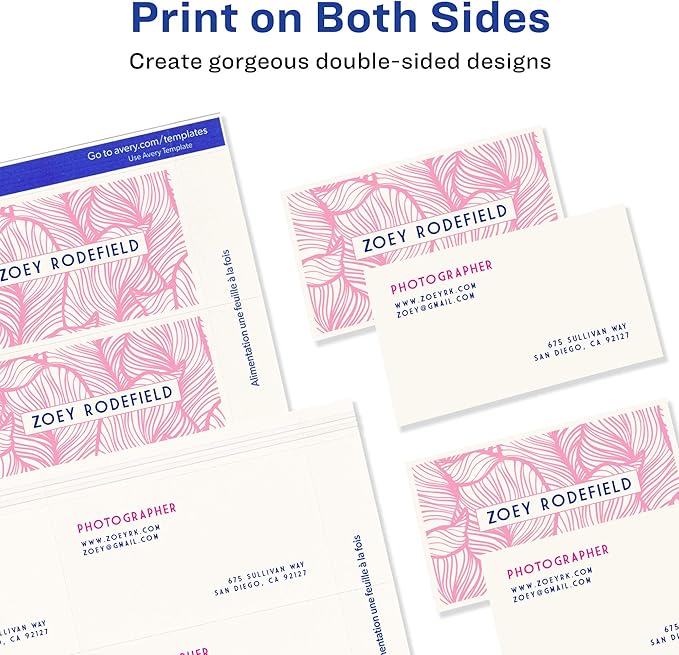 Avery Printable Business Cards with Sure Feed Technology,2" x 3.5",White,100 Blank Business Cards,Inkjet Printer Paper (28371),(Pack of 5)