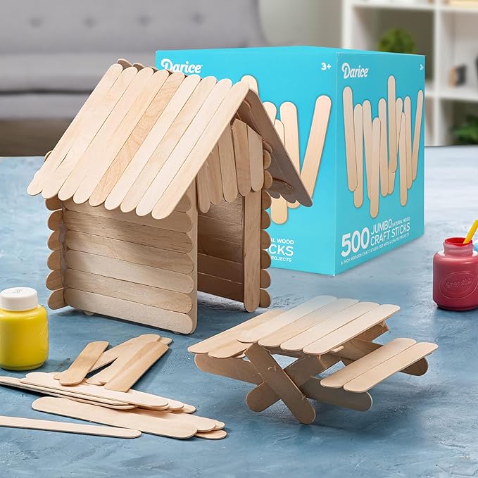 Darice 500 Pcs Popsicle Sticks for Crafts, 6" Natural Color Wooden Craft and Waxing Sticks - Classroom Supplies, STEM DIY Art, Ages 3+