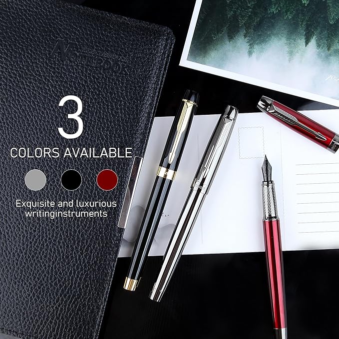 Fountain Pen with Fine Nib & Black Ink, Refillable & Elegant Bent Nib Design, Calligraphy Pens for Writing, Best Fountain Pen for Smooth & Fancy Writing (Red)