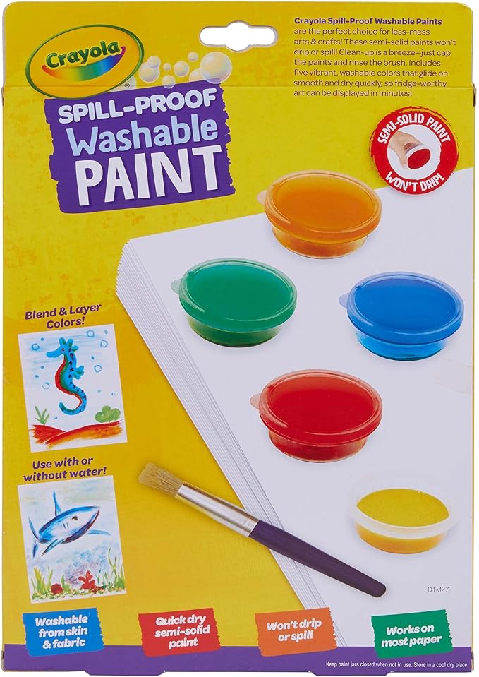 Crayola Spill Proof Paint Set - Toddler Stocking Stuffer, Washable Paint for Kids, Includes Paint Brush & Paper, No Drip, Less Mess Arts & Crafts, Ages 3+ (Pack of 2)