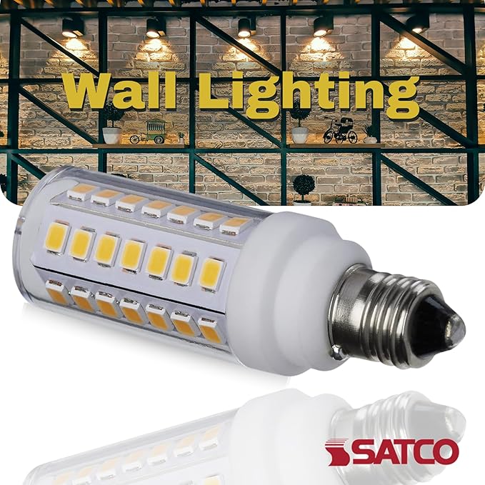 Satco 5W T6 LED Mini Candelabra Bulb, Clear Finish, 5000K Natural Light, 120 Volt, Residential Commercial, Indoor Enclosed Fixtures, Damp Locations, Chandeliers, Pendants, Accent Lighting
