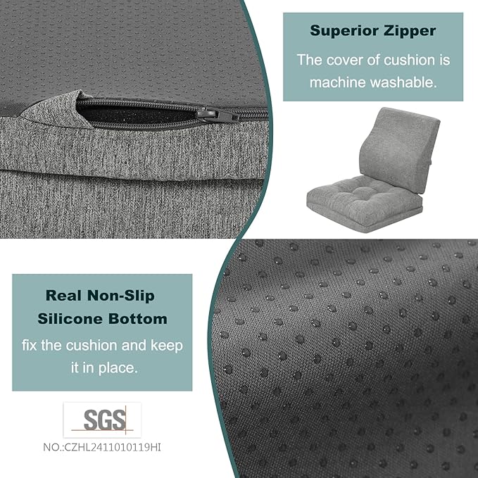 baibu Memory Foam Small Recliner Cushions with Lumbar Support Pillow Set, 18x16x4 Inch Dual-Layer Design Non-Slip Recliner Seat Cushion & Back Support Pillow for Reduce Hip & Lumbar Pain, Grey