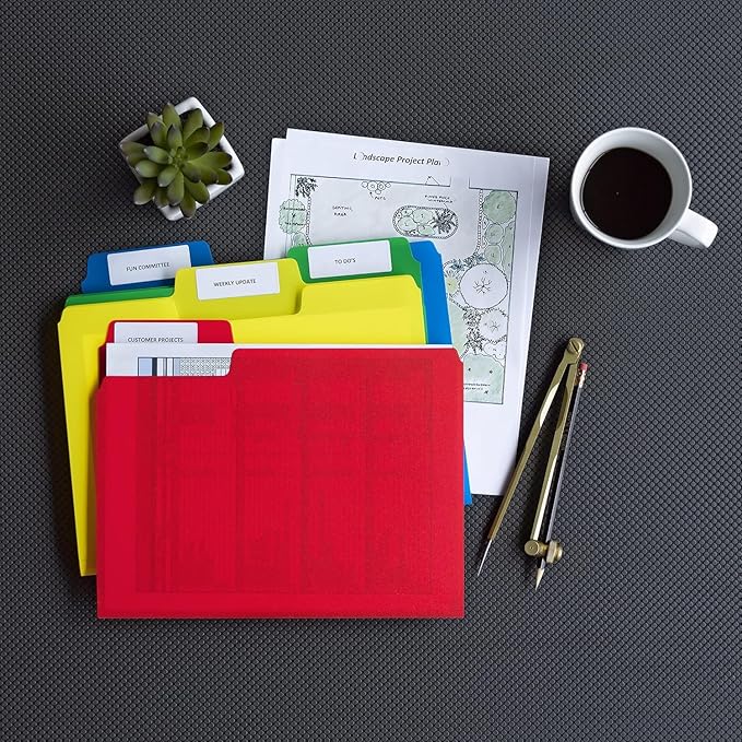 Smead Poly File Folders, SuperTab, 1/3-Cut Tabs, File Folders Letter Size, Assorted Primary Colors, Office Supplies, School Supplies, 24 Count (10516)