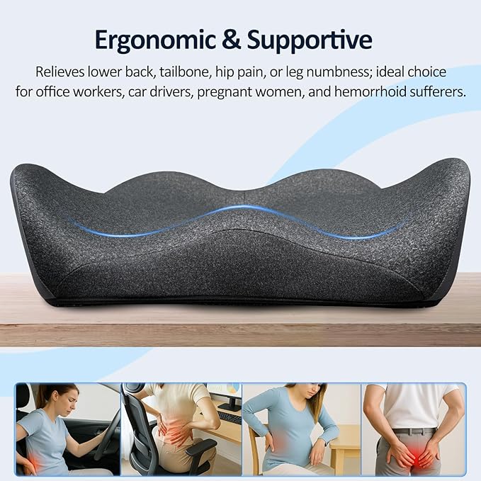 X Large Memory Foam Seat Cushions for Office Chairs, Long Sitting Pressure Relief Ergonomic Office Chair Cushion for Butt Coccyx Tailbone Sciatica, Car Seat Booster for Height (Smoky Gray)