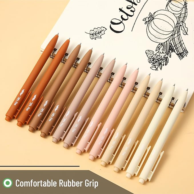 Mr. Pen- Retractable Gel Pens, 12 Pack, Black Ink, Natural Colors Barrels Gel Pens