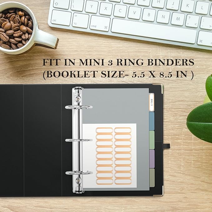 Ospelelf Mini Binder Dividers with Tabs，Durable Paper Dividers for 3 Ring Mini Small Binder，5 Tab(5.5" * 8.5")