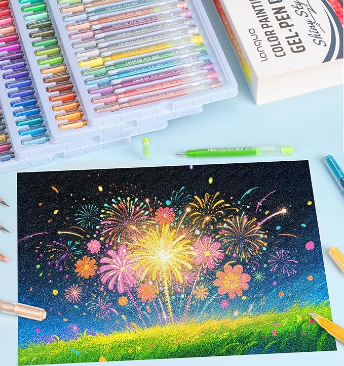 Glitter Gel Pens, 36 Pack Glitter Pens For Adults Coloring Books, 1.0mm Point Colored Pens, Large Capacity Ink Pens for Coloring, Writing, Drawing, Journaling, Note Taking, Office, Home