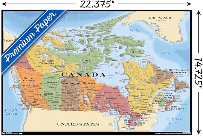Map - Canada Wall Poster, 22.4L" x 14.7W", Premium Poster & Mount Bundle