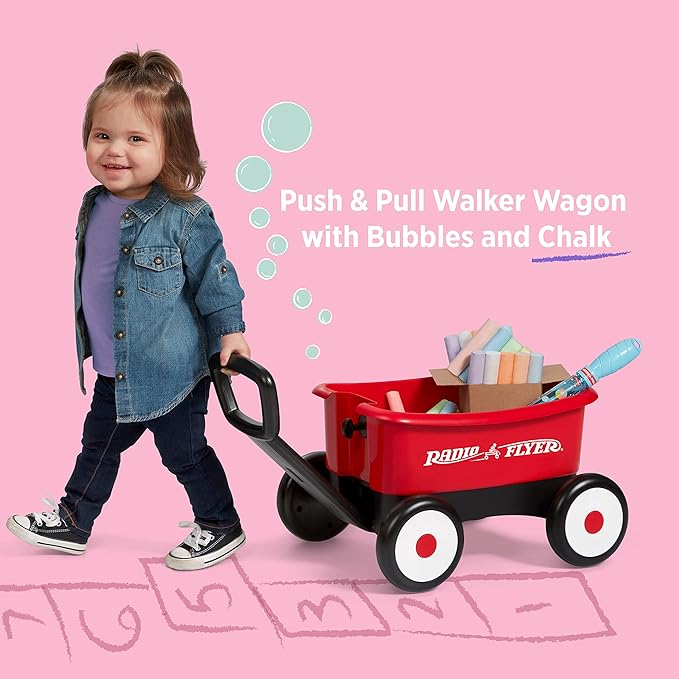 Radio Flyer My 1st Wagon 2-in-1 Walker & Pull Wagon with Bubbles and Chalk for Toddlers Ages 1-4, Red Amazon Exclusive