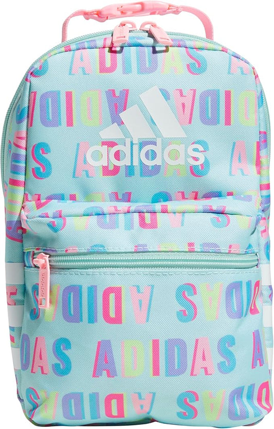 adidas Santiago Lunch Bag Cooler for Women and Men, Insulated Food Container Box with Mesh Pocket, Hall Pass Semi Flash Aqua/Pink Spark/3.0, One Size