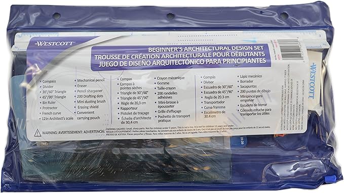 Westcott 16367 15-Piece Architectural Drafting and DrawingTool Set for Math and Geometry, Engineering Students