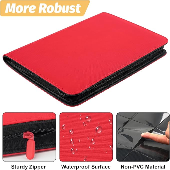 Trading Card Binder 9 Pocket, GERMUN PU Cover Card Binder for 360 Cards, Premium Trading Card Holder Folders, Double Sided Pocket Card Album for MTG, TCG (RED)