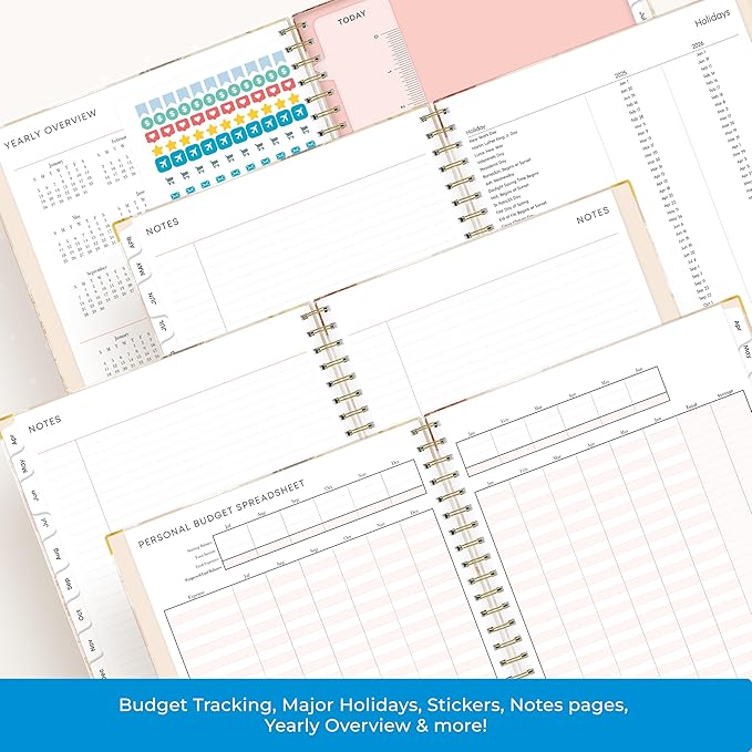 Blue Sky 15 Month Weekly and Monthly Academic Year Planner Calendar, April - June, Hard Cover, Wirebound, Laminated Tabs, Storage Pocket, Includes Snap-in Ruler w/Sticky Notes & Sticker Sheet (Henri- 2025/2026, 8.5" x 11")