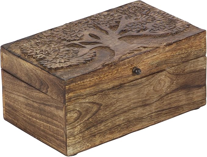 Deco 79 Mango Wood Floral Handmade Decorative Box Decorative Keepsake Boxes with Hinged Lid, Set of 3 Storage Boxes 8", 10", 12"W, Brown
