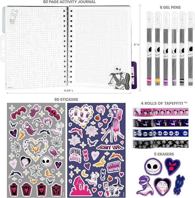 Fashion Angels The Nightmare Before Christmas Graphic Journaling Kit, Journal Set Includes Stickers, Gel Pens, Tape & Erasers, Ideal for Kids & Teens
