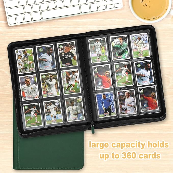 Trading Card Binder 9 Pocket, GERMUN PU Cover Card Binder for 360 Cards, Premium Trading Card Holder Folders, Double Sided Pocket Card Album for MTG, TCG (DARKGREEN)