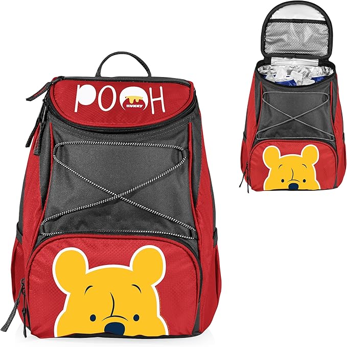 Picnic TIME Disney Winnie The Pooh Backpack Cooler, Insulated Leakproof Soft Cooler Backpack, Waterproof Lunch Bag, Portable Hiking Ice Chest for Beach, Picnic, Camping, Work & Travel (Red Gray)