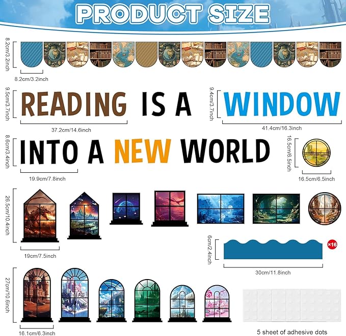 Reading Bulletin Board Set Back to School Classroom Decoration Reading is A Window Into A New World Cutouts Educational Motivational Kindergarten Elementary School Classroom Chalkboard Wall Door Decor