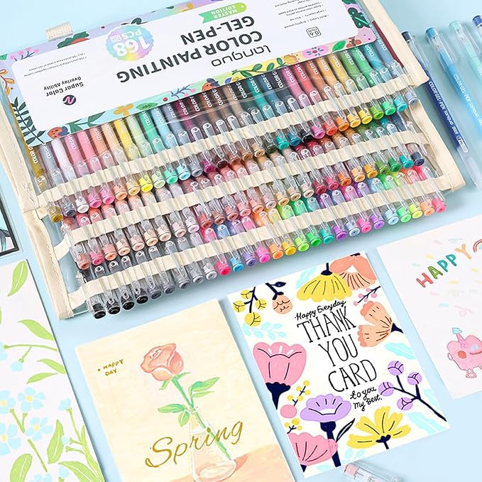 Gel Pens For Coloring, 168 Pack Colored Pens for Black Paper & White Paper, 0.6MM Fine Point Pens for Coloring, Writing, Drawing, Journaling, Note Taking, Office, Home