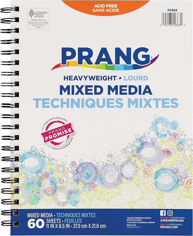 Prang (Formerly Art Street) Mixed Media Journal,Heavyweight,8.5" x 11",60 Sheets,(Pack of 12)