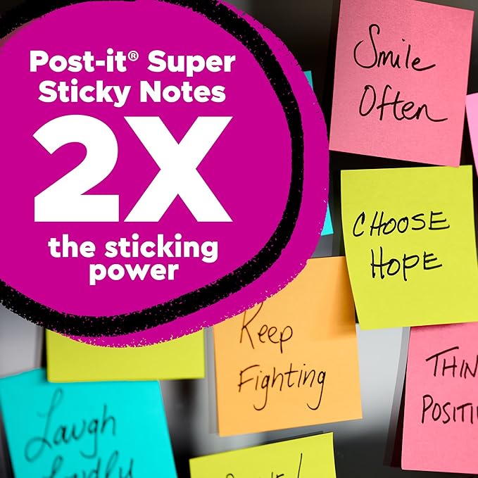 Post-it Super Sticky Notes, 5 Sticky Note Pads, 3 x 3 in., Ideal for Organization in Your Dorm, Home or Office, Single Color Packs Collection, Orchid Frost Lavender